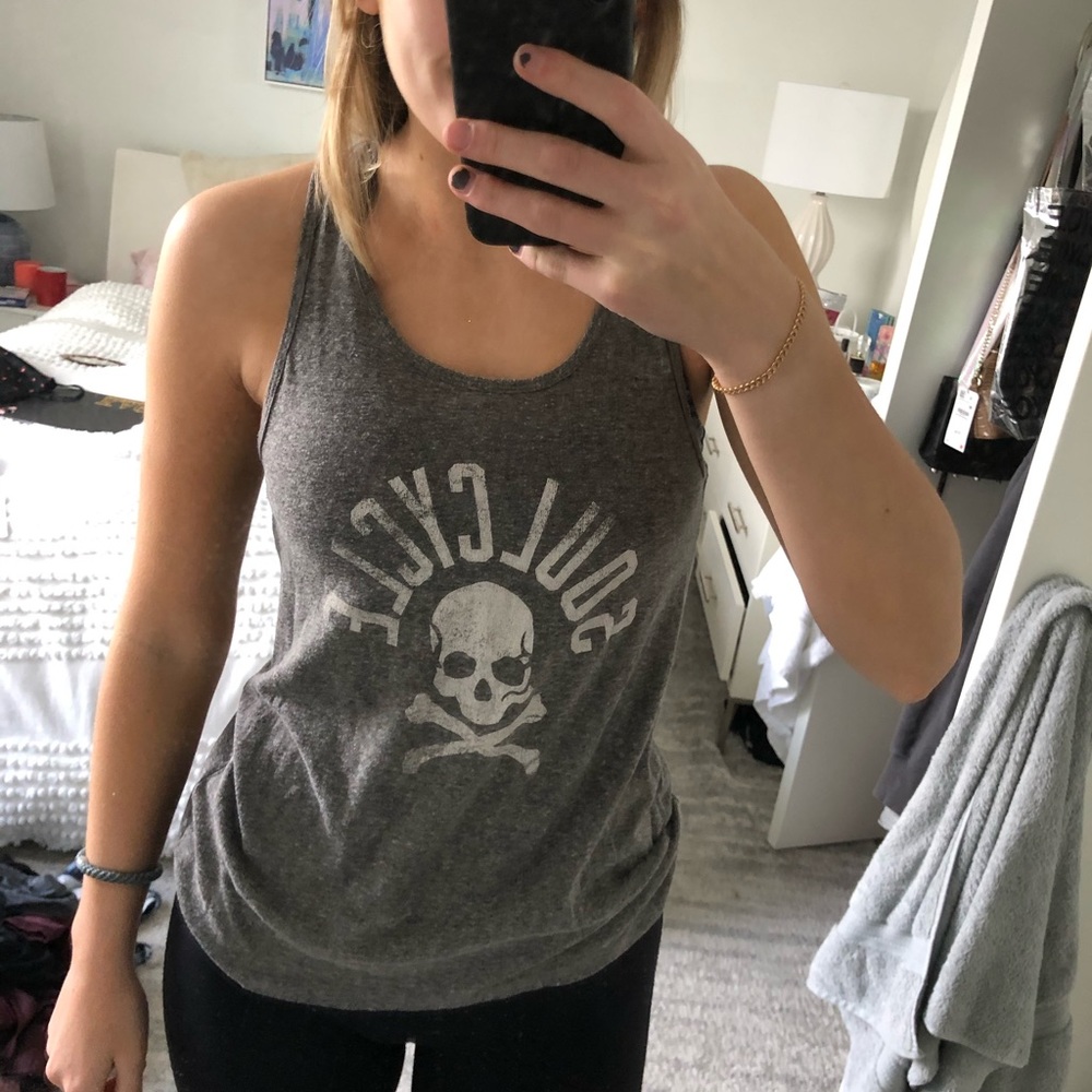 Grey Soulcycle Lettering Skull Logo Tank Top